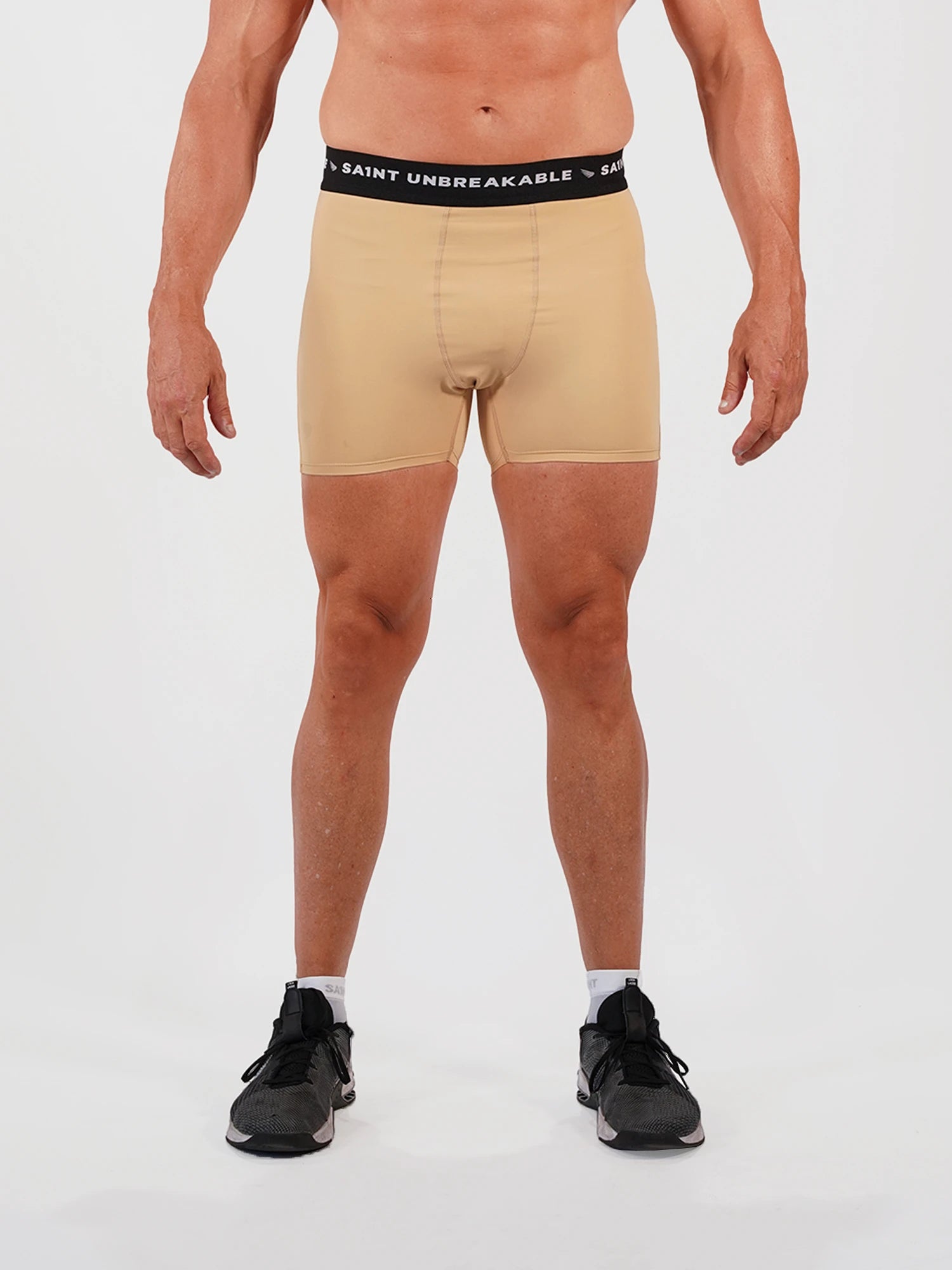 Mens Compression Game-Day 1/2 Shorts - Beige