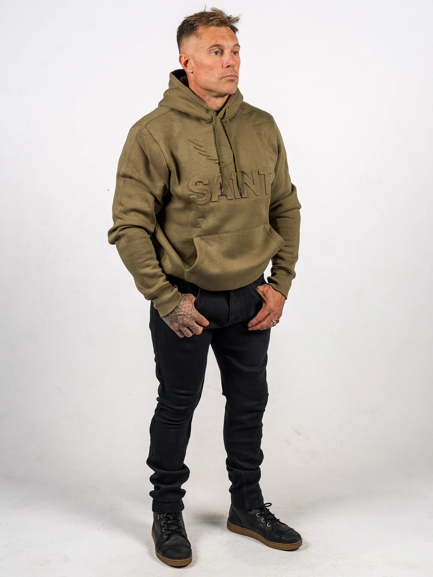 Embossed Cotton/Tencel Hoodie - Green