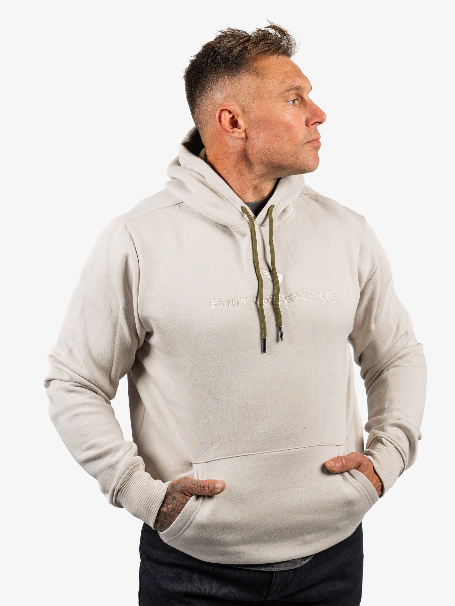 Embroidered Cotton/Tencel Hoodie - Stone