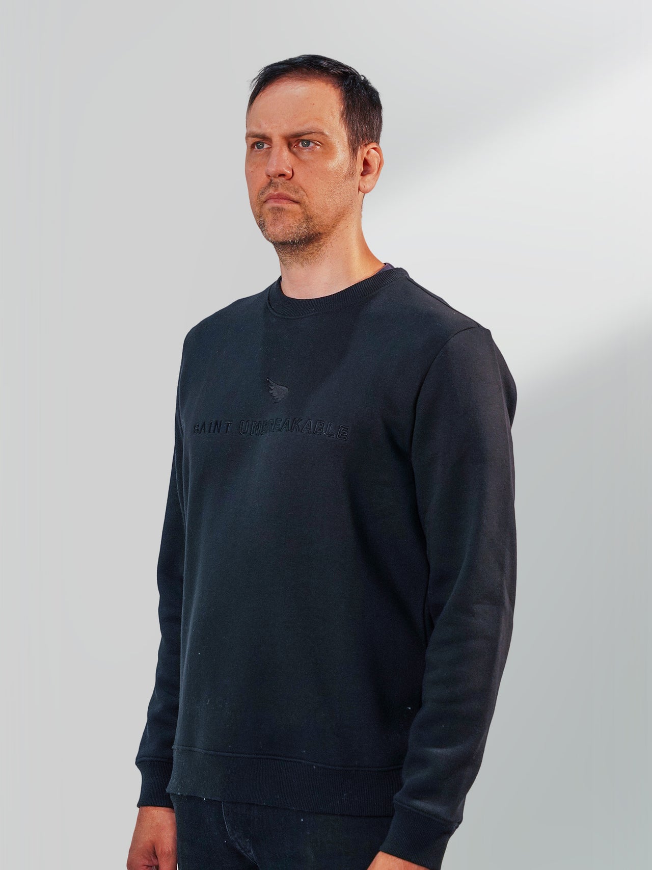 Embroidered Cotton/Tencel Crew - Black