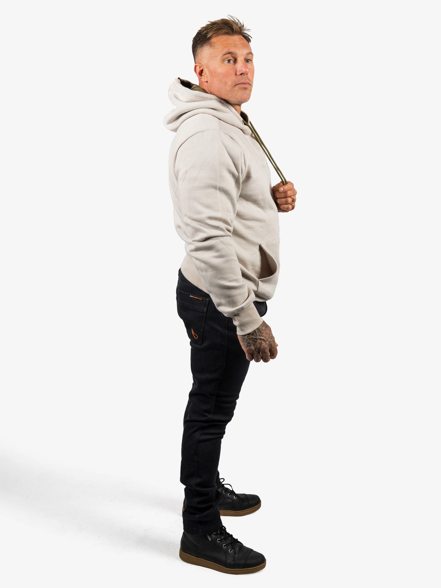 Embroidered Cotton/Tencel Hoodie - Stone